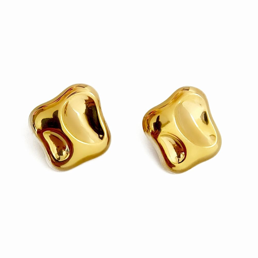 14K gold plated chunky alloy stud earrings for women trendy statement earring for jewelry gifs | Amazon (US)