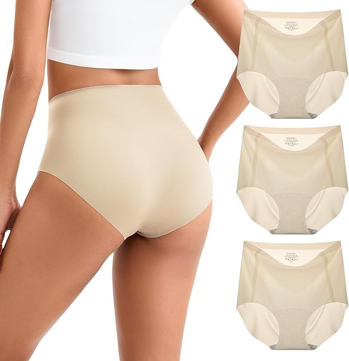 INNERSY Women's High Waist Seamless Underwear No Show Panties Full Coverage Briefs 3-Pack | Amazon (US)