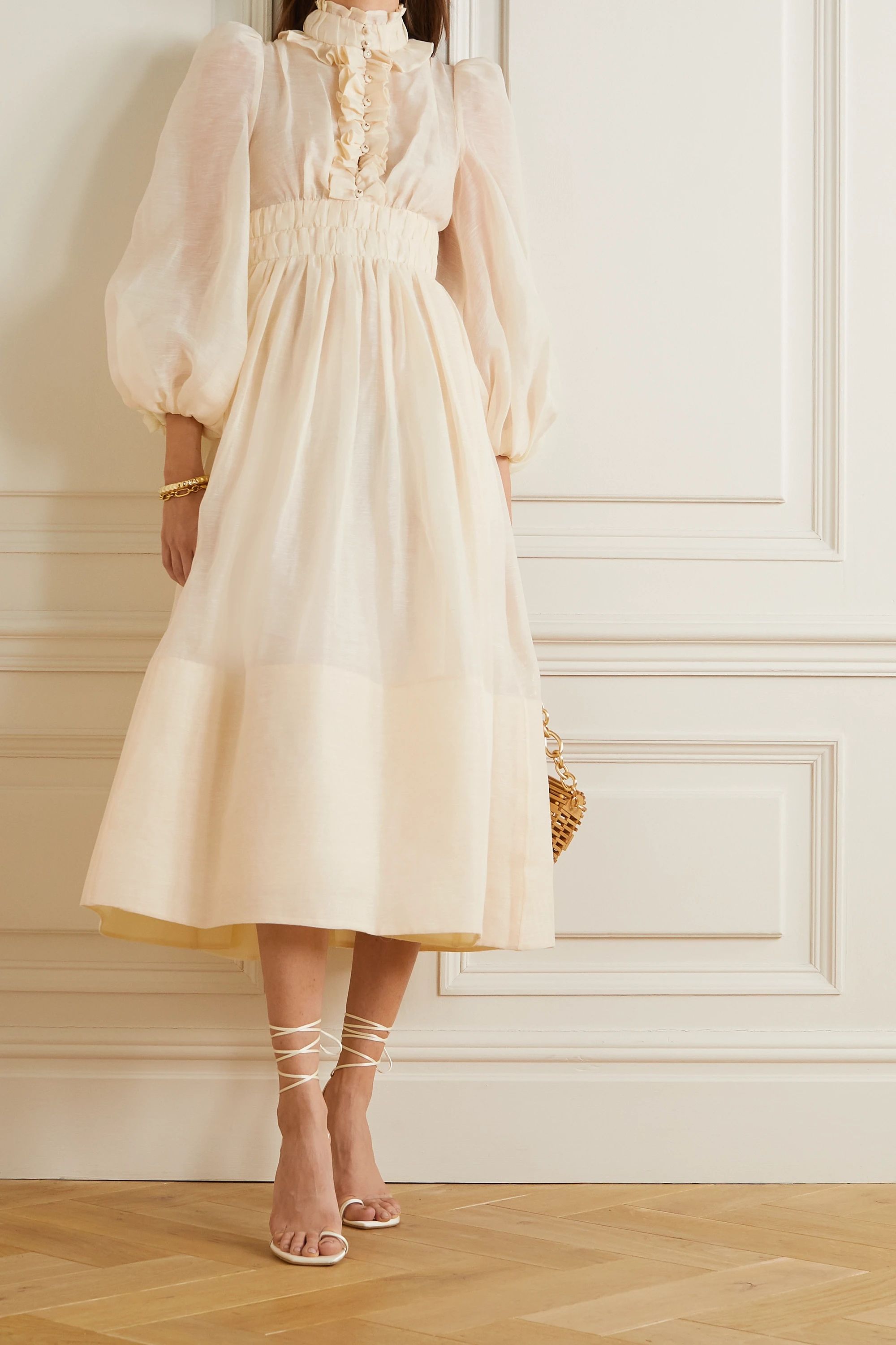 Cream Wild Botanica ruffled gathered linen and silk-blend gown | Zimmermann | NET-A-PORTER | NET-A-PORTER (US)