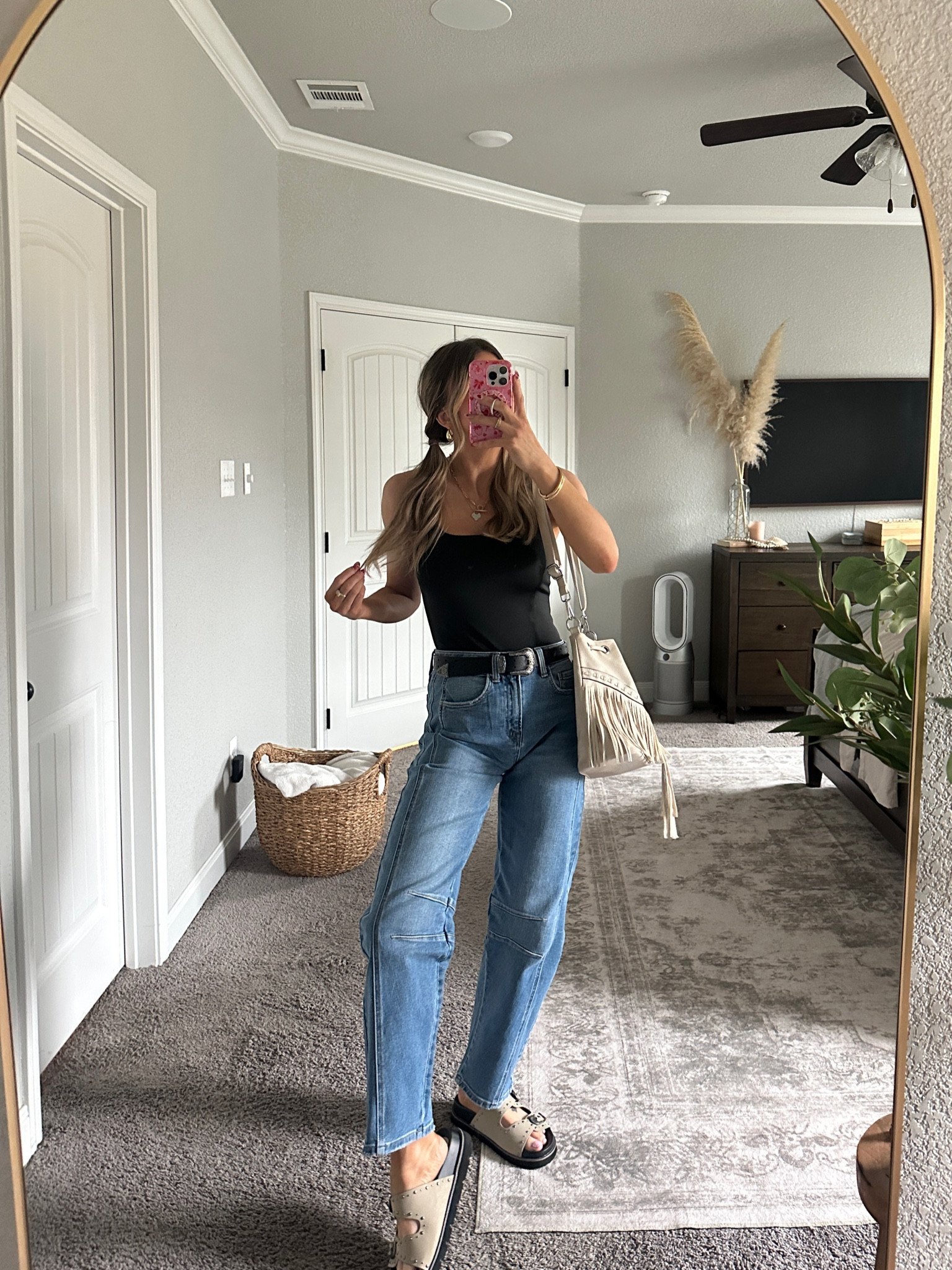 use code BRITFRANK30 for 30% off
your order! wearing my usual size small in this super cute square neck, double lined bodysuit! sized down in this barrel jeans to a size 25 - they’re so good!! sandals run true to size :) amazon fringe purse is so fun!

#LTKSaleAlert #LTKFindsUnder100 #LTKxVICI