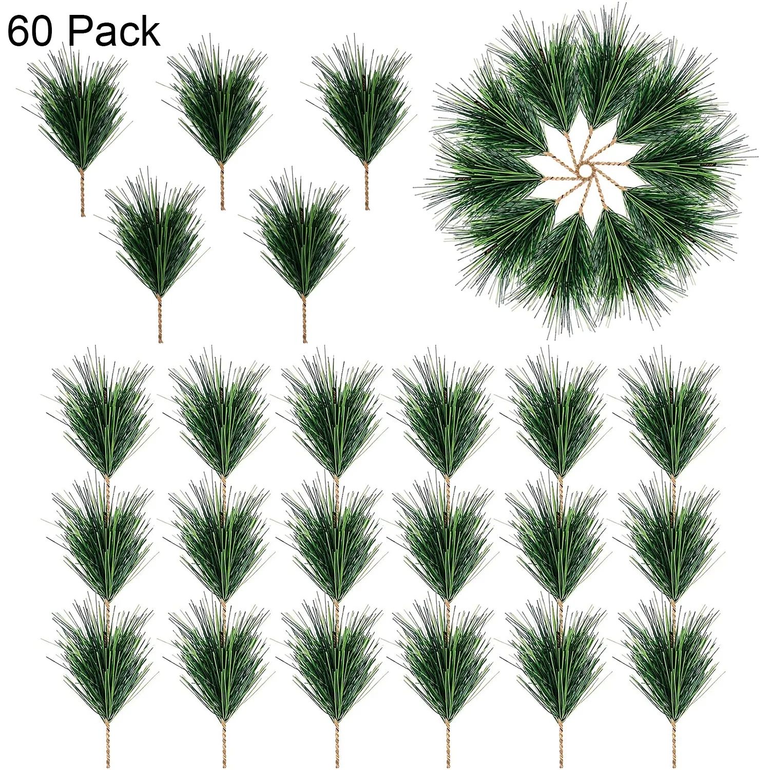 Doingart 60pcs Artificial Pine Needles Branches - Small Pine Twigs Stems Picks, Fake Greenery Pla... | Walmart (US)