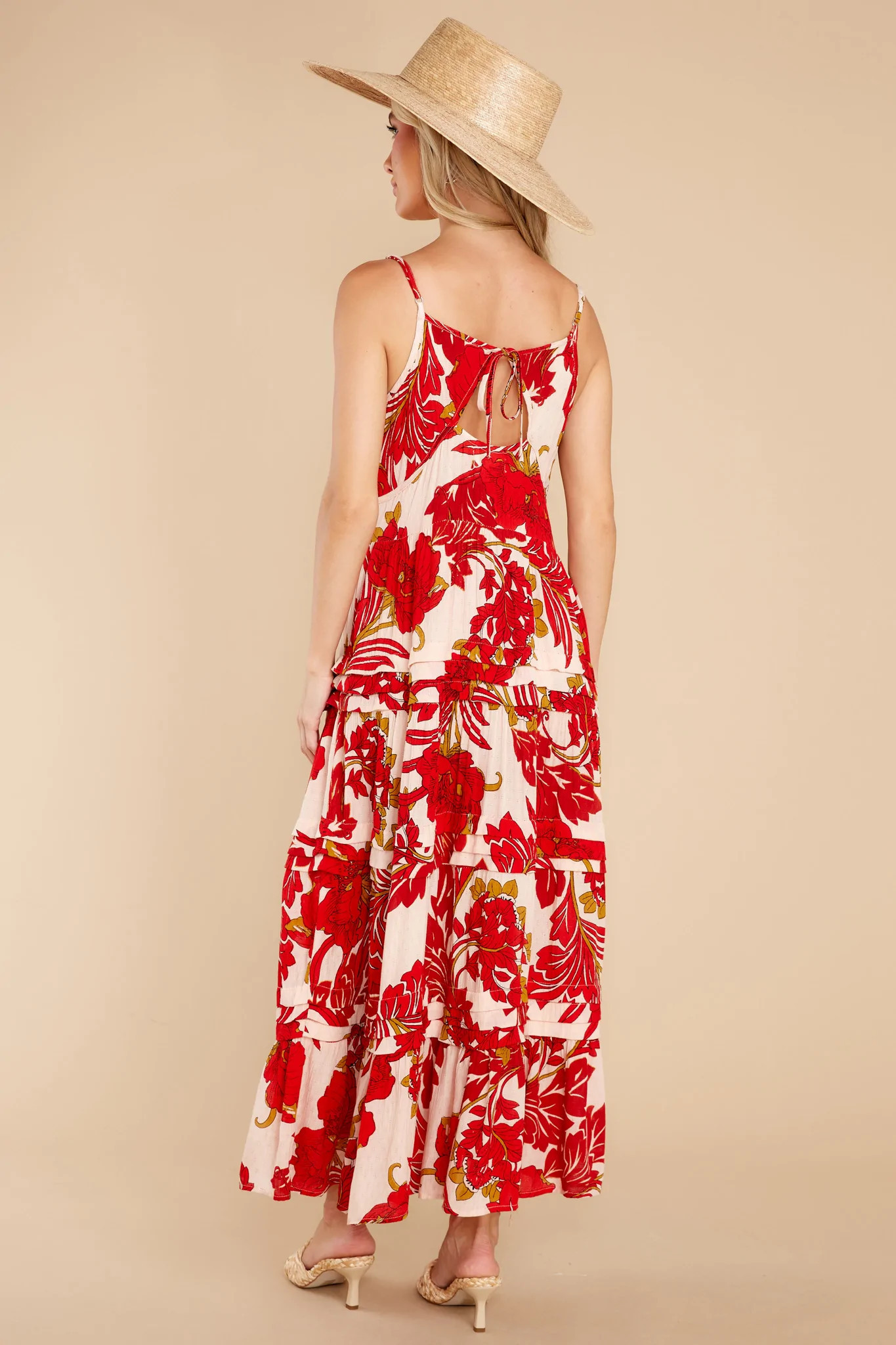 For The Roses Red Floral Button Maxi Dress | Red Dress 