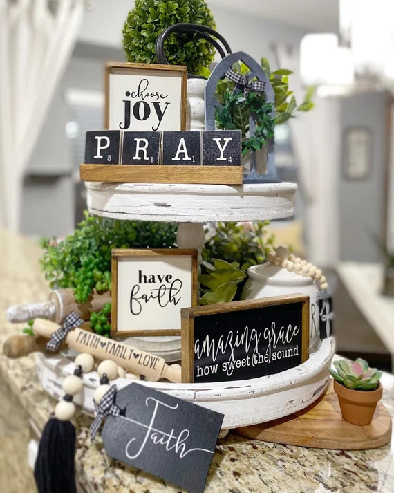 Faith black & white tiered tray set! Christian / religious Mix and match items, farmhouse style s... | Etsy (US)