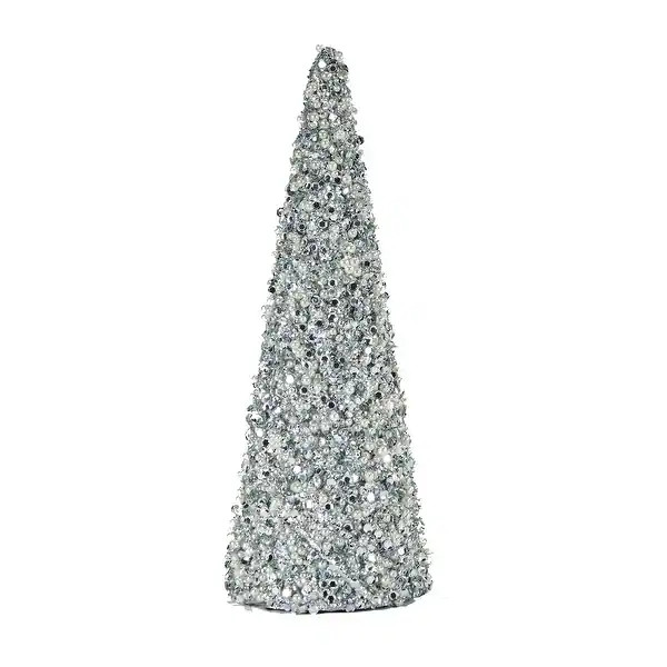 11.8" Glitter Bead And Sequin Artificial Tabletop Christmas Tree, Silver, Set of 2 - 11.8 | Bed Bath & Beyond