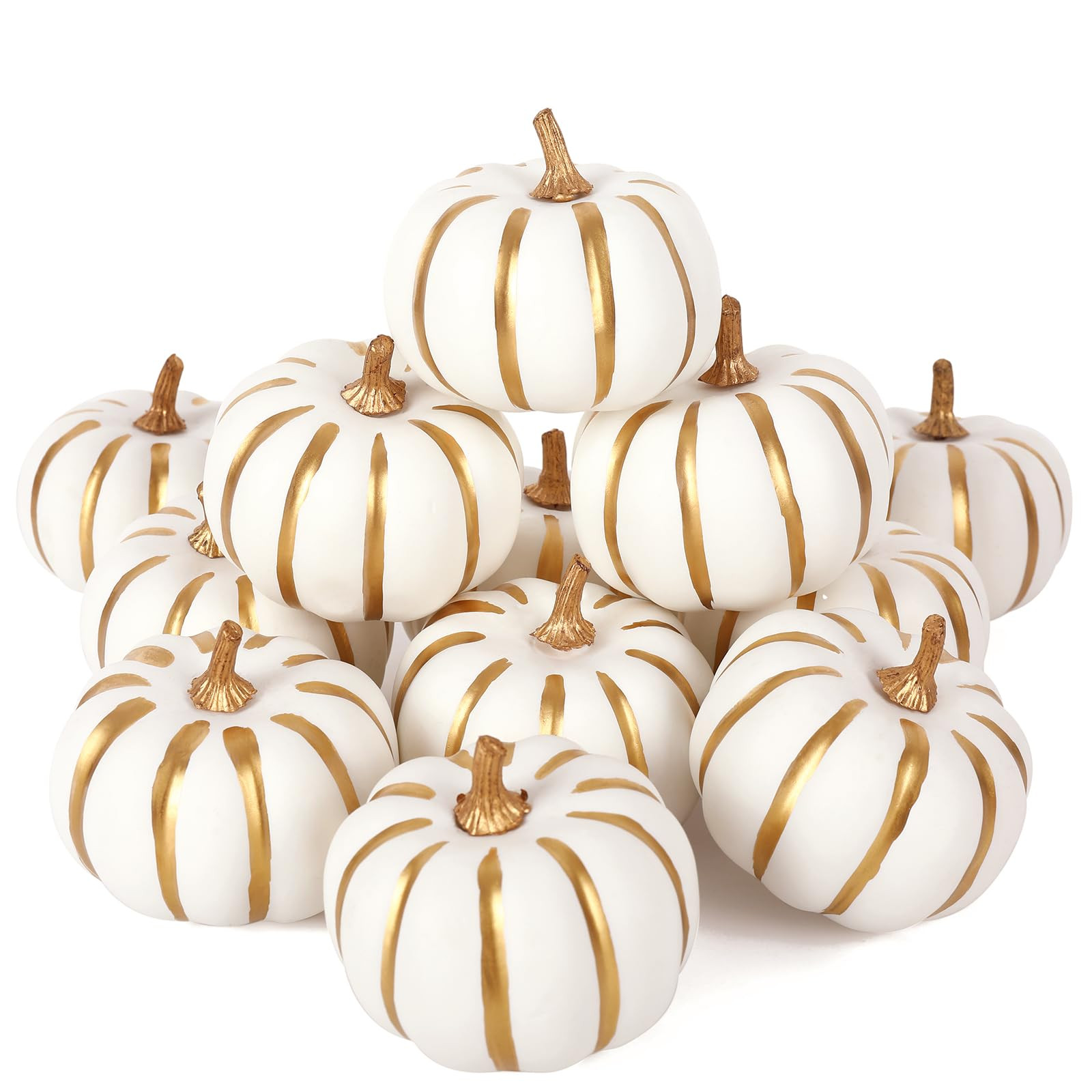 Whaline White Artificial Pumpkins Bulk with Gold Edges Fake Foam Pumpkins Faux Fall Harvest Foam ... | Amazon (US)