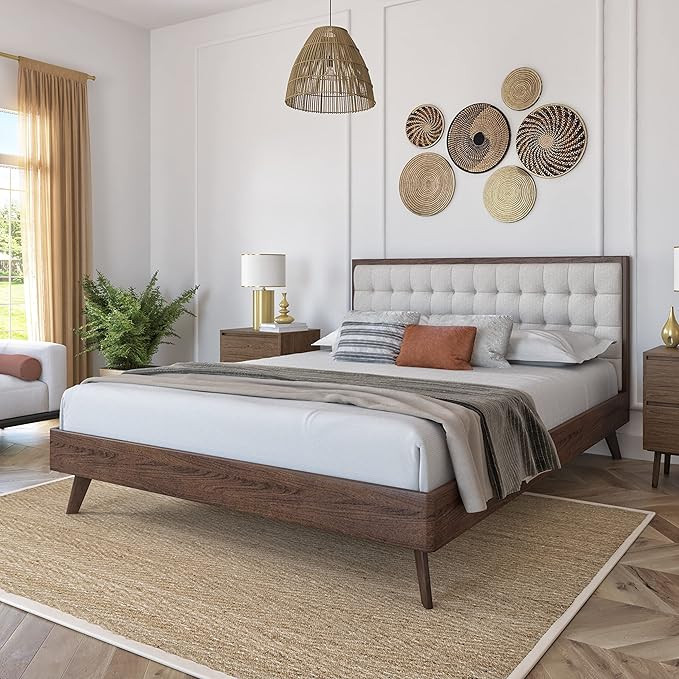 DG Casa Soloman Mid Century Modern Upholstered Platform Bed Frame with Square Button Tufted Headb... | Amazon (US)