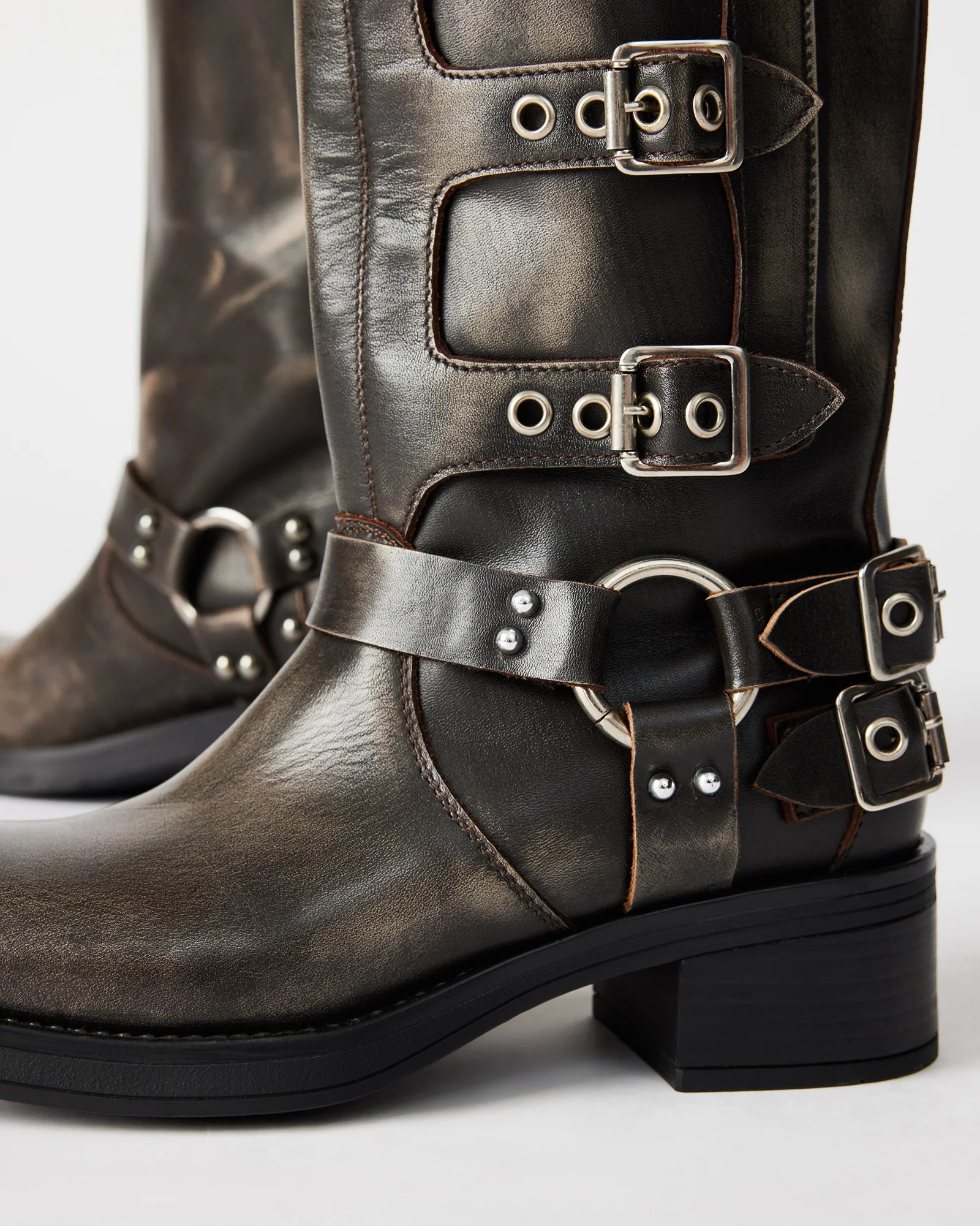 ROCKY Brown Distressed Women's Knee-High Moto Boots | Steve Madden (US)