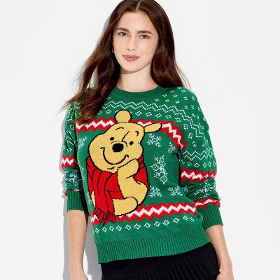 Women's Winnie the Pooh Festive Graphic Sweater - Green | Target