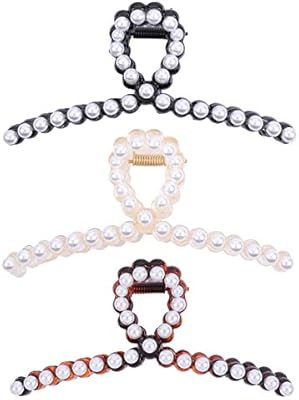 Hair Claw Clips Nonslip Large Claw Clip Set Chain with Pearl Design for Thick Hair, Banana Clips ... | Amazon (US)