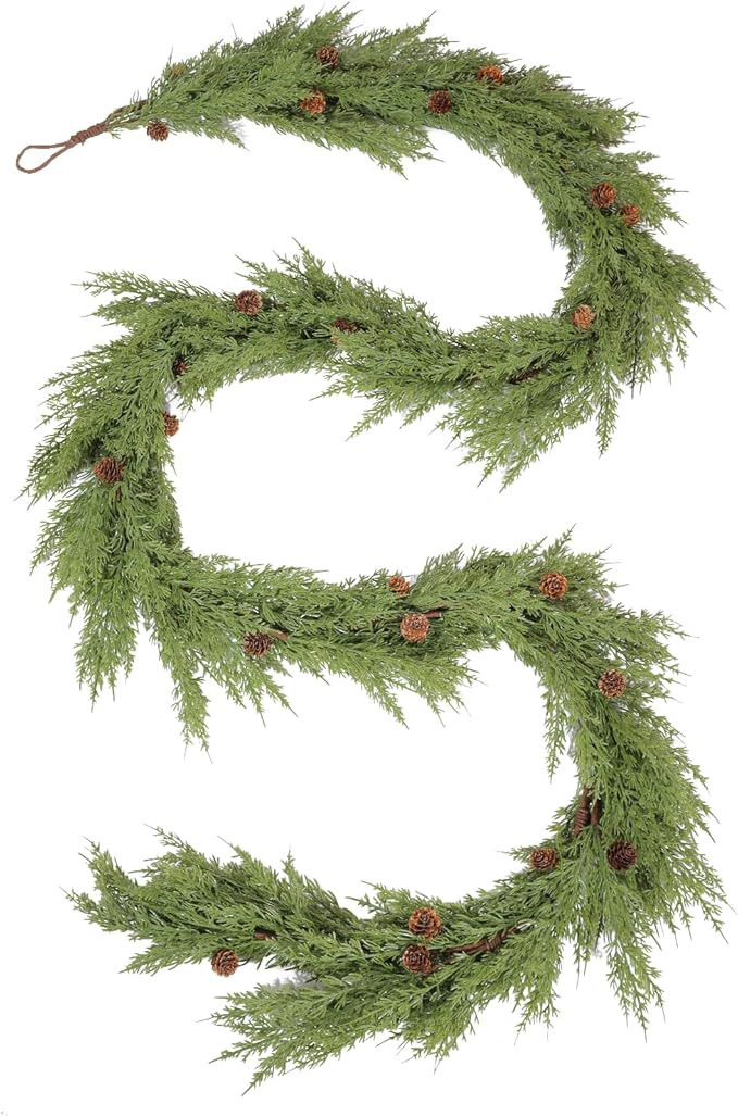 WBHome Real Touch Cypress Cedar & Pine Cone Evergreen Garland for Christmas Holiday Seasonal Outd... | Amazon (US)
