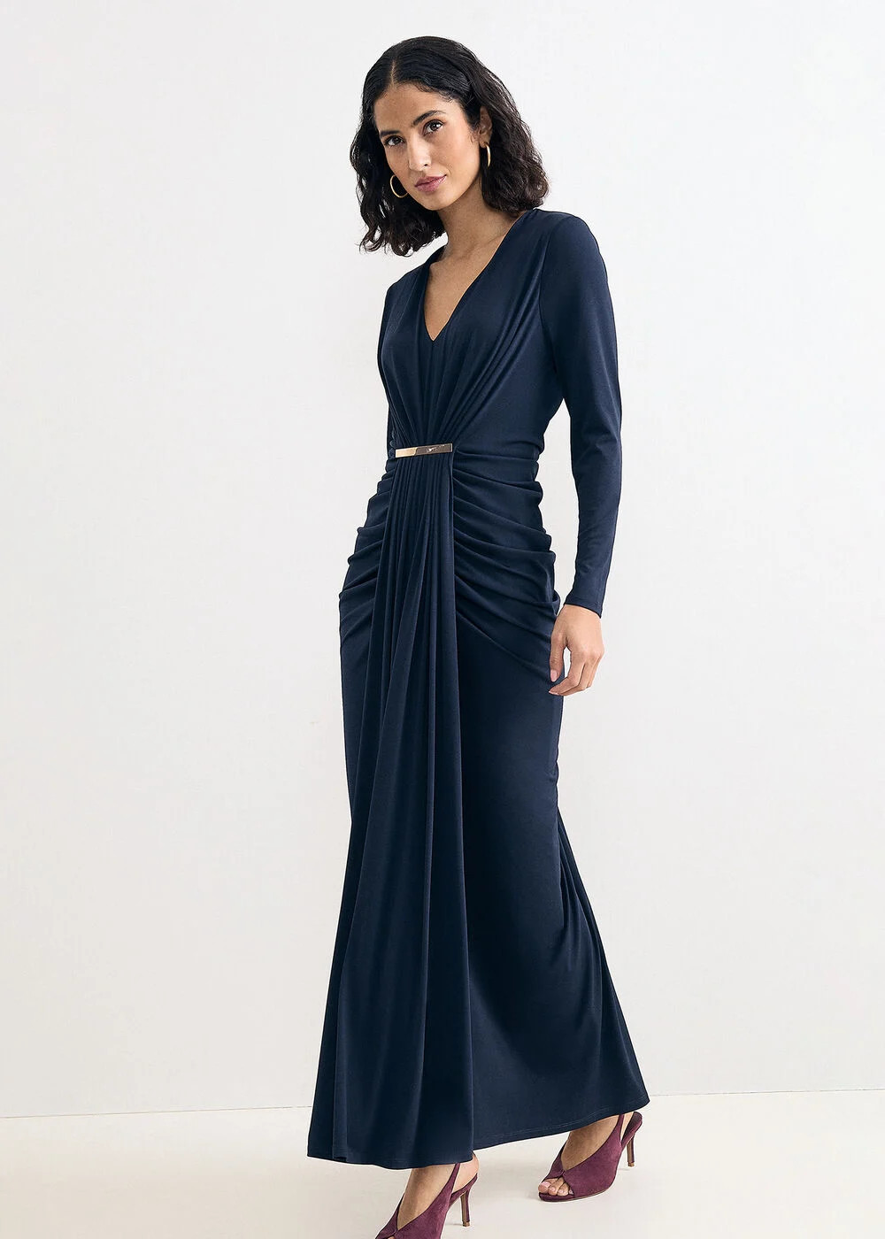 Katharine Long Sleeve Draped Maxi Dress | Phase Eight