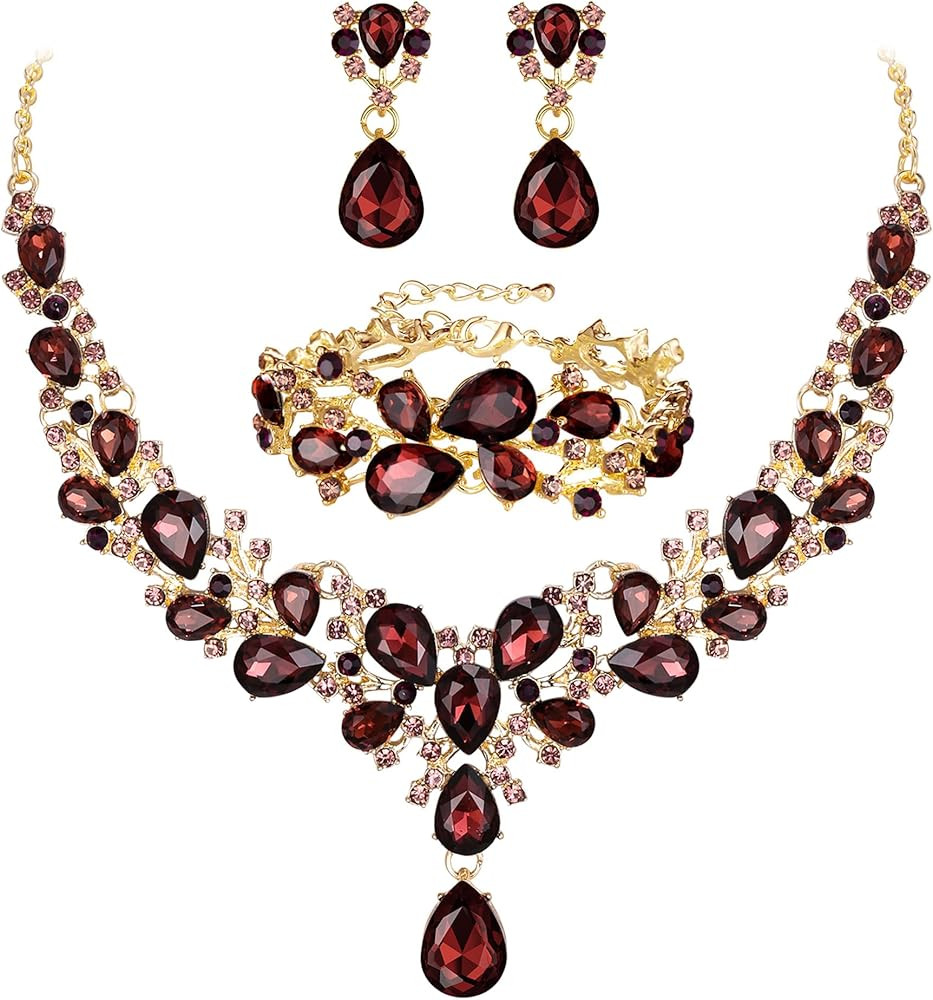 EVER FAITH Austrian Crystal Bridal Bridesmaid Jewelry Sets, Elegant Water Drop Flower Cluster Sta... | Amazon (US)