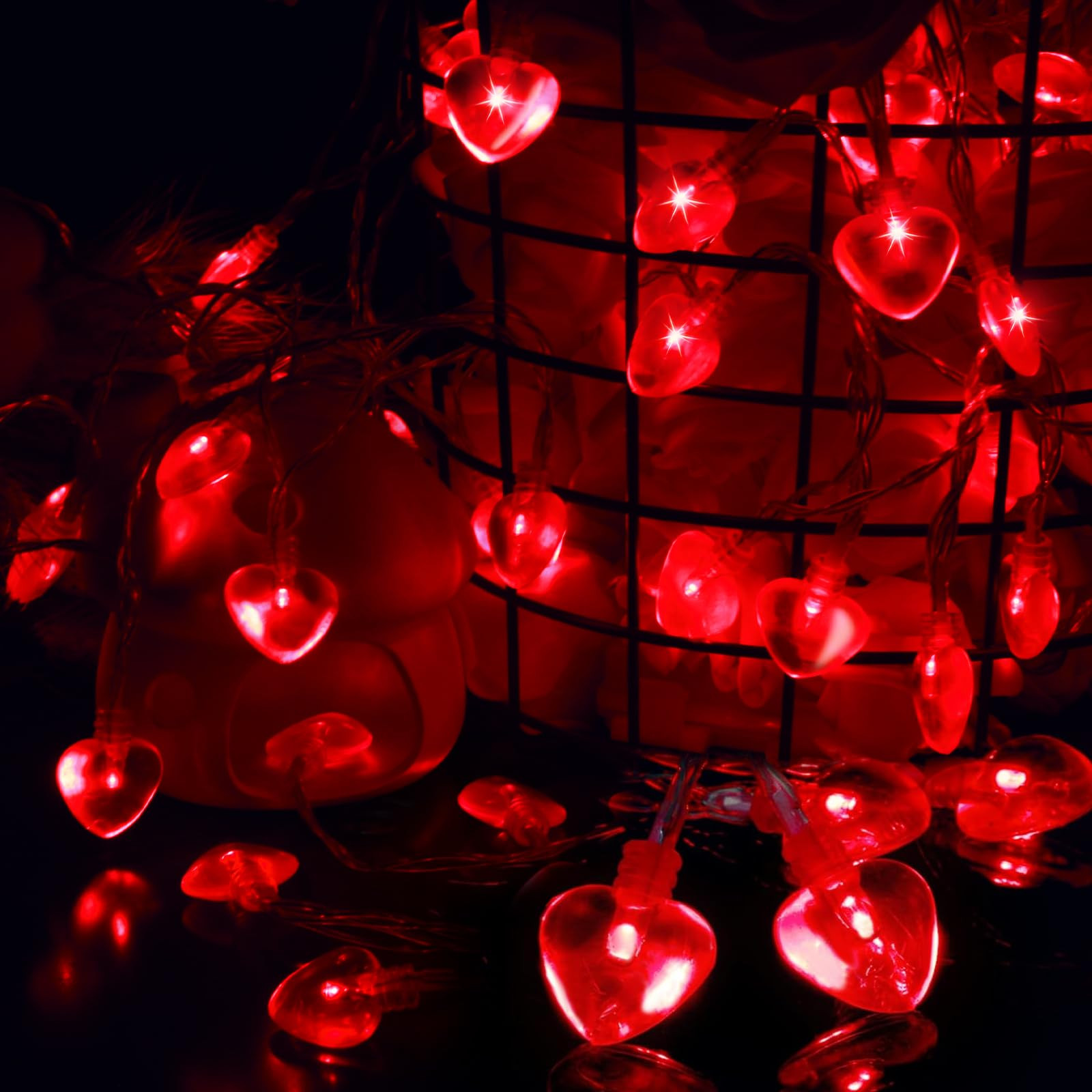 Luditek 14.7ft 40LED Valentines Day Decorations String Lights, Battery Operated Heart Shape Hangi... | Amazon (US)