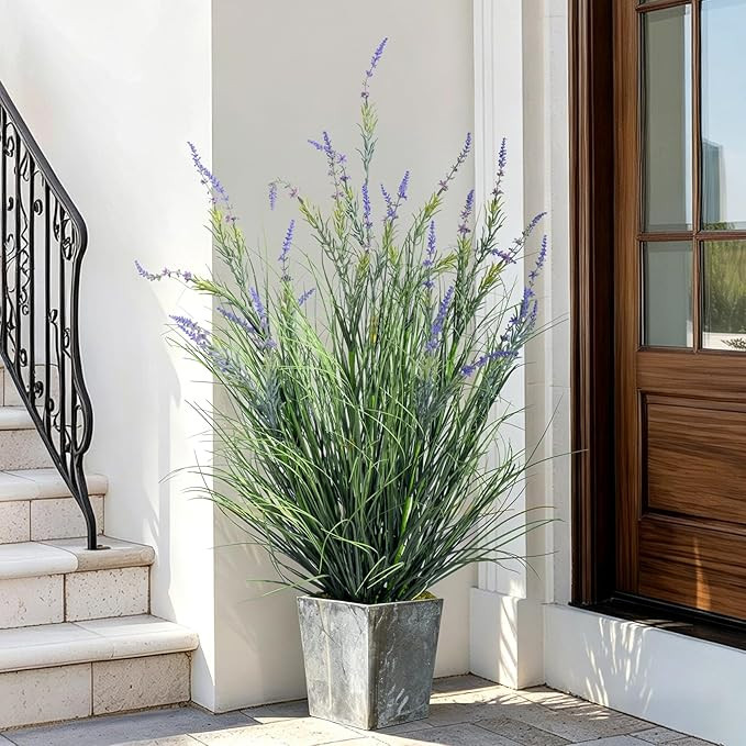 2 Pack Lifelike Artificial Tall Grass Plant Indoor Outdoor Fake Lavender Faux Plastic plantas Syn... | Amazon (US)