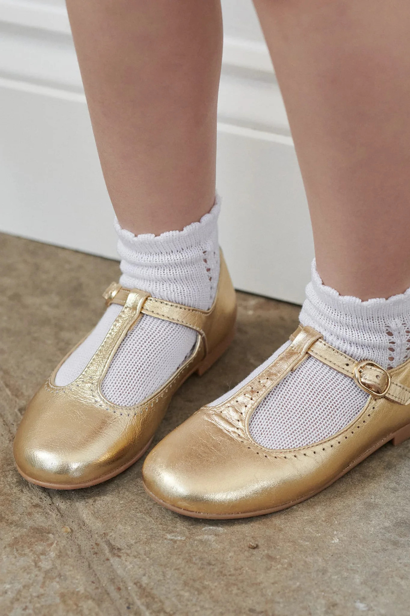 Gold Leather T Bar Shoes | Tuckernuck (US)