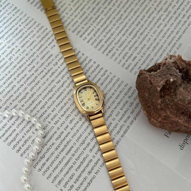 Gold Watch Vintage Wrist Watch Gold Womens Wrist Watch Oval Retro Watch Adjustable Dainty Watch f... | Etsy (US)