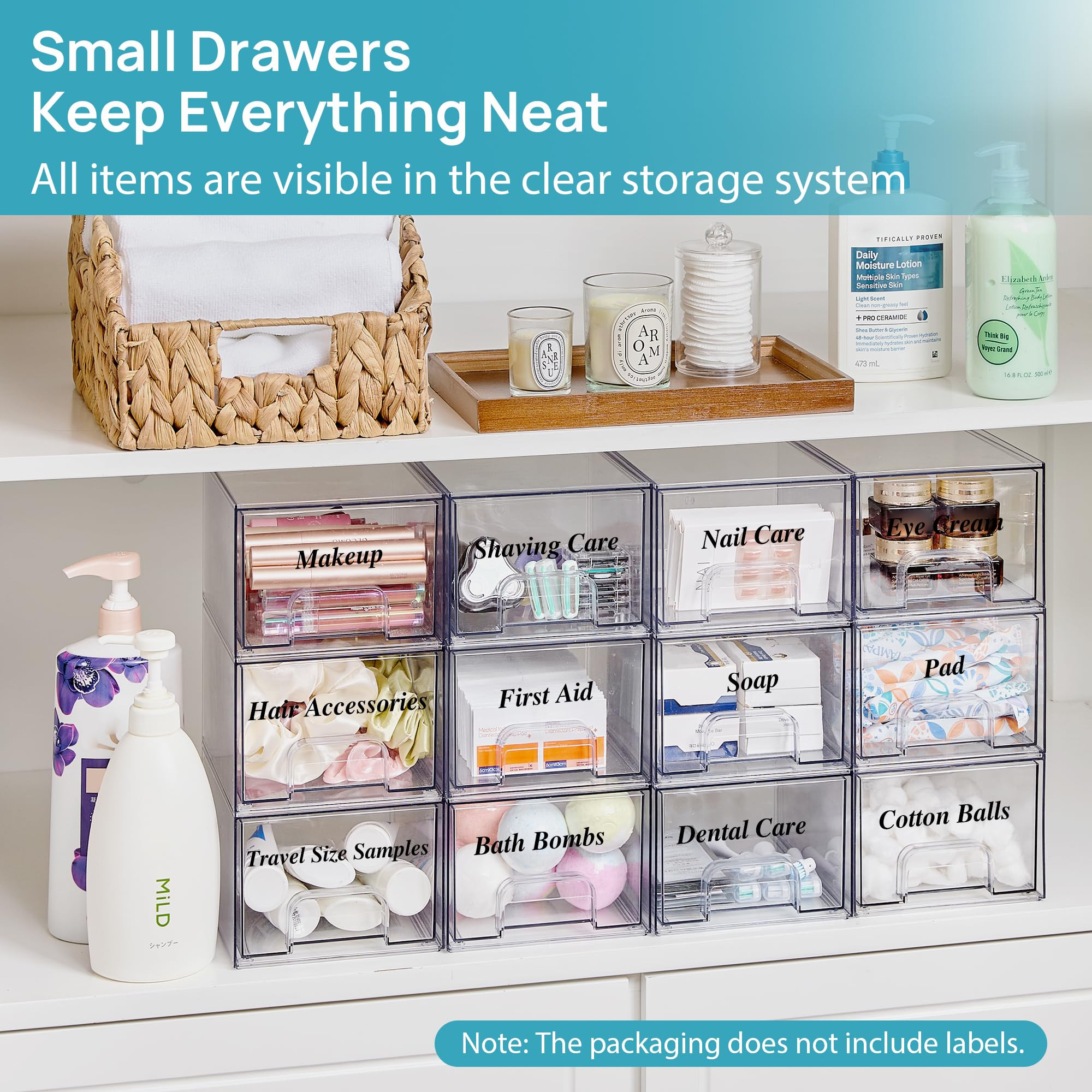 Vtopmart 2 Pack Small Clear Stackable Storage Drawers,Acrylic Bathroom Makeup Organizer,Plastic S... | Amazon (US)