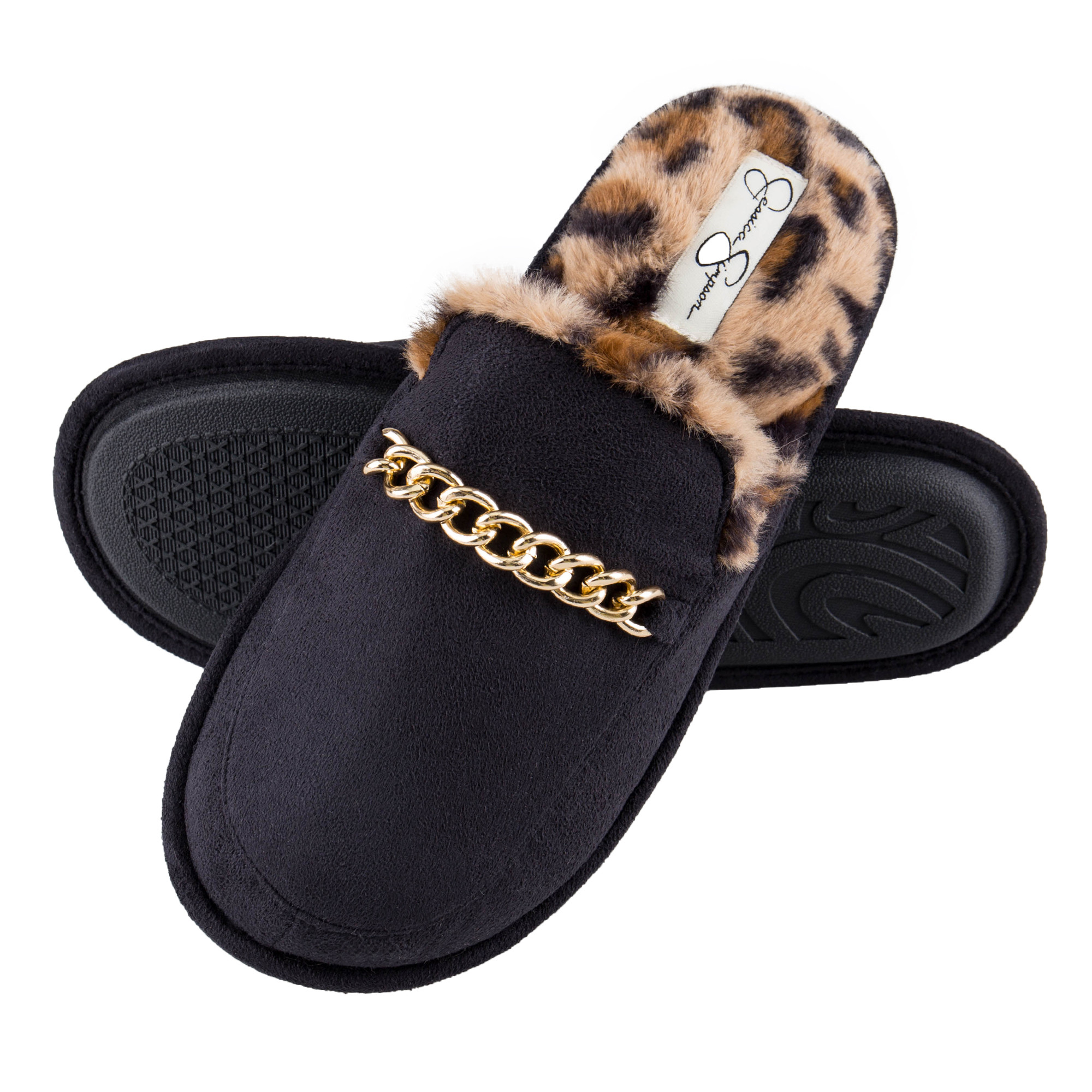 Jessica Simpson Women's Plush Microsuede Scuff Slipper with Chain Embellishment | Walmart (US)