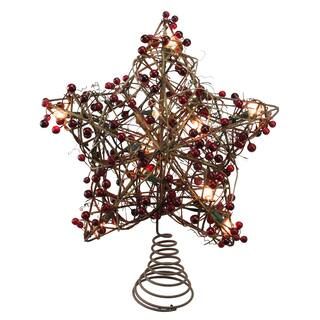 13.5" Brown Rattan With Red Berries Star Christmas Tree Topper, Clear Lights | Michaels Stores