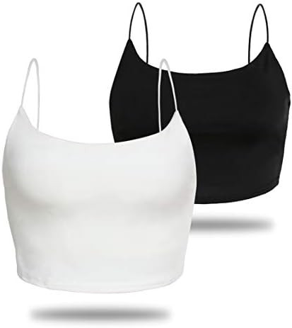 Amilia Women's Basic Solid Cami Spaghetti Double Layer Crop Tank Top | Amazon (US)