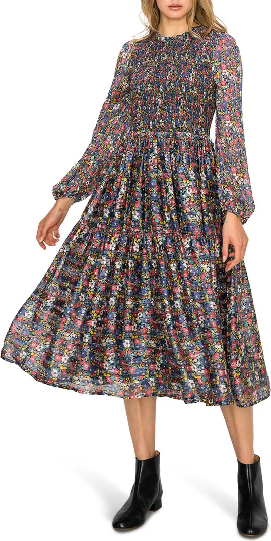 Smock Tiered Print Midi Dress | Nordstrom Rack