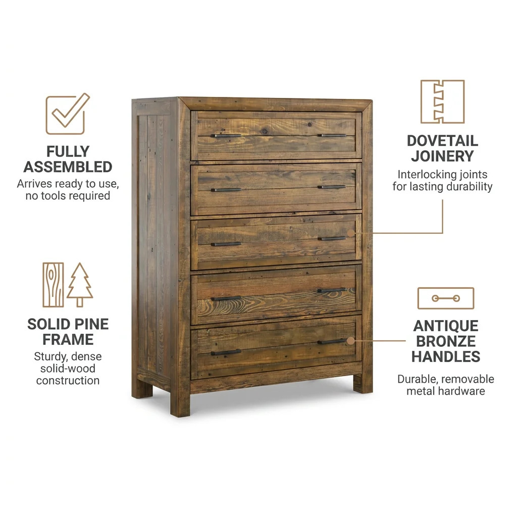 Craigsville Solid Wood 5-Drawer Dresser with Dovetail Joinery | Wayfair North America