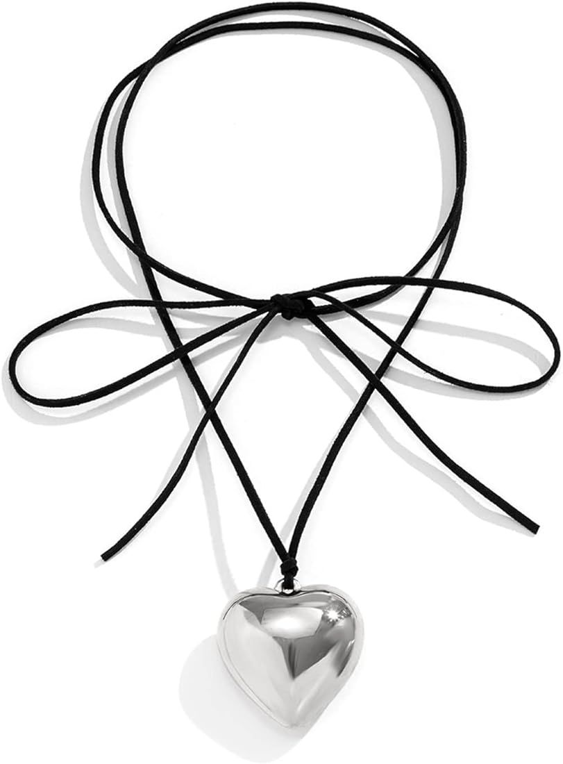 Mullike Chunky Puffy Heart Choker Necklace for Women Big Glass Heart Pendant Necklace With Elegant B | Amazon (US)