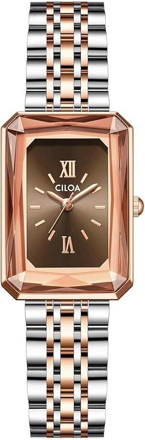 Gold Watches for Women with Vintage Rectangular Case, Brown Roman Dial, Two-Tone Stainless Steel ... | Amazon (CA)