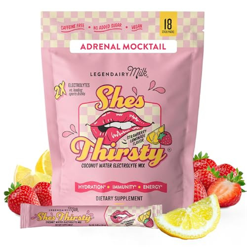 Legendairy Milk She’s Thirsty Hydration Packets | Cortisol Supplement for Stress Relief & Adrenal Support | Coconut Water Electrolytes Powder, Strawberry Lemonade, No Sugar Added 18 ct | Amazon (US)