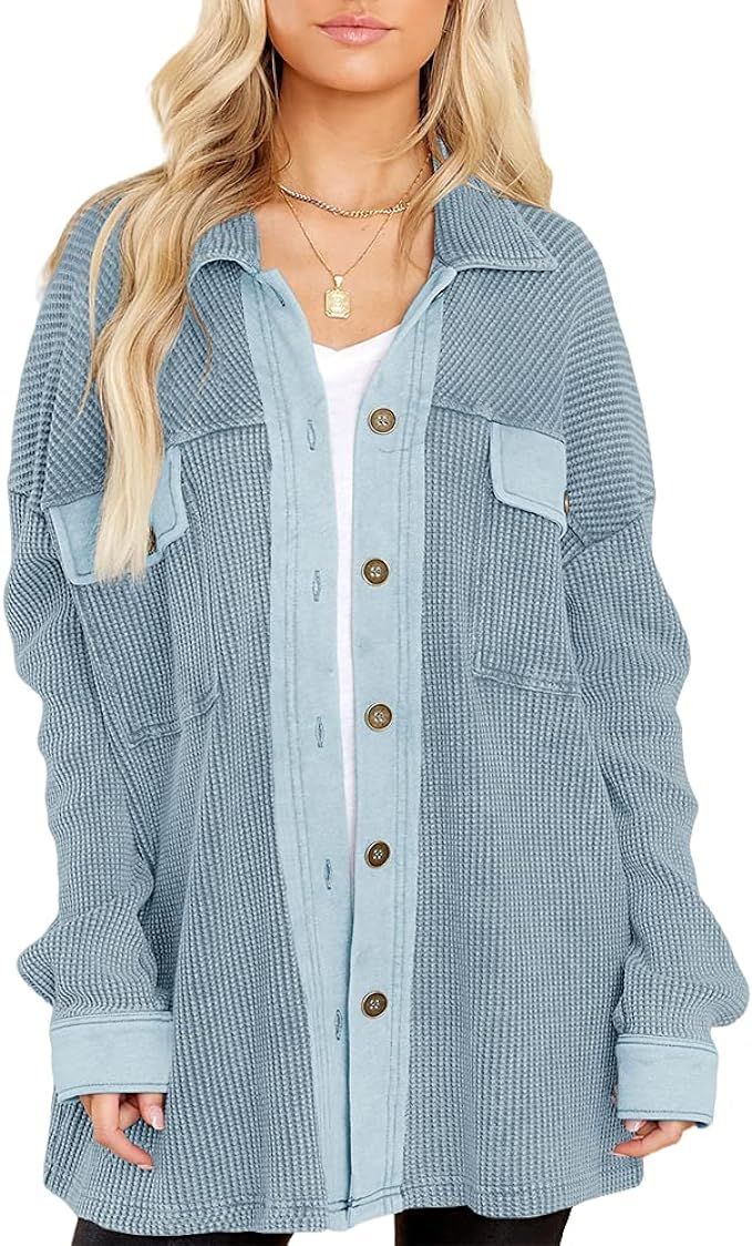 BRUBOBO Womens Button Down Shirts Jacket Casual Long Sleeve Oversized Shacket Tops | Amazon (US)