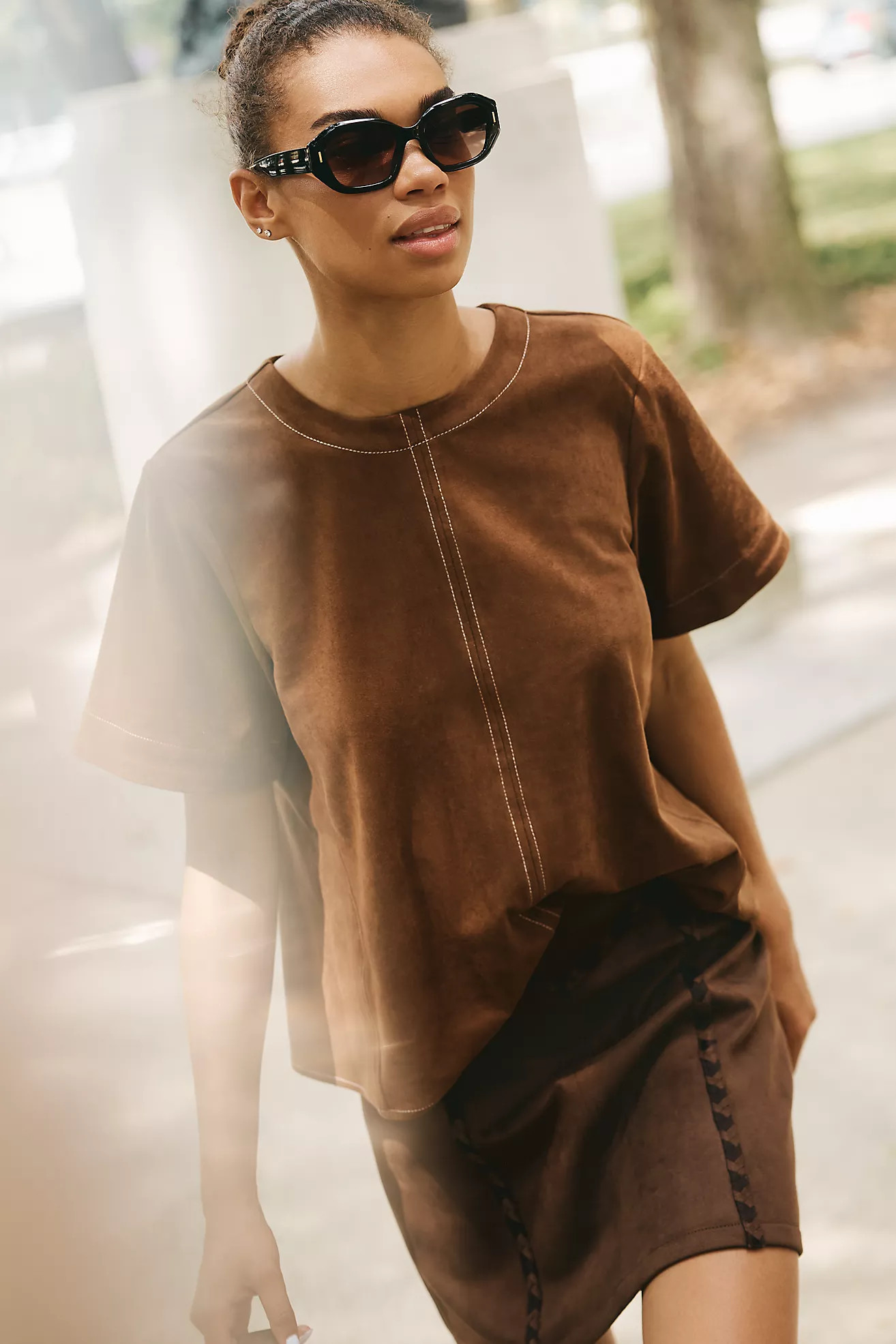 The Emmy Faux-Suede Swing Blouse by Maeve | Anthropologie (US)