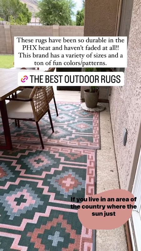 These outdoor rugs are extremely durable and still look great after a long hot summer in PHX! They come in a ton of size options, and a really good variety of colors and patterns. Top the link to see them all! 

#LTKhome #LTKSeasonal