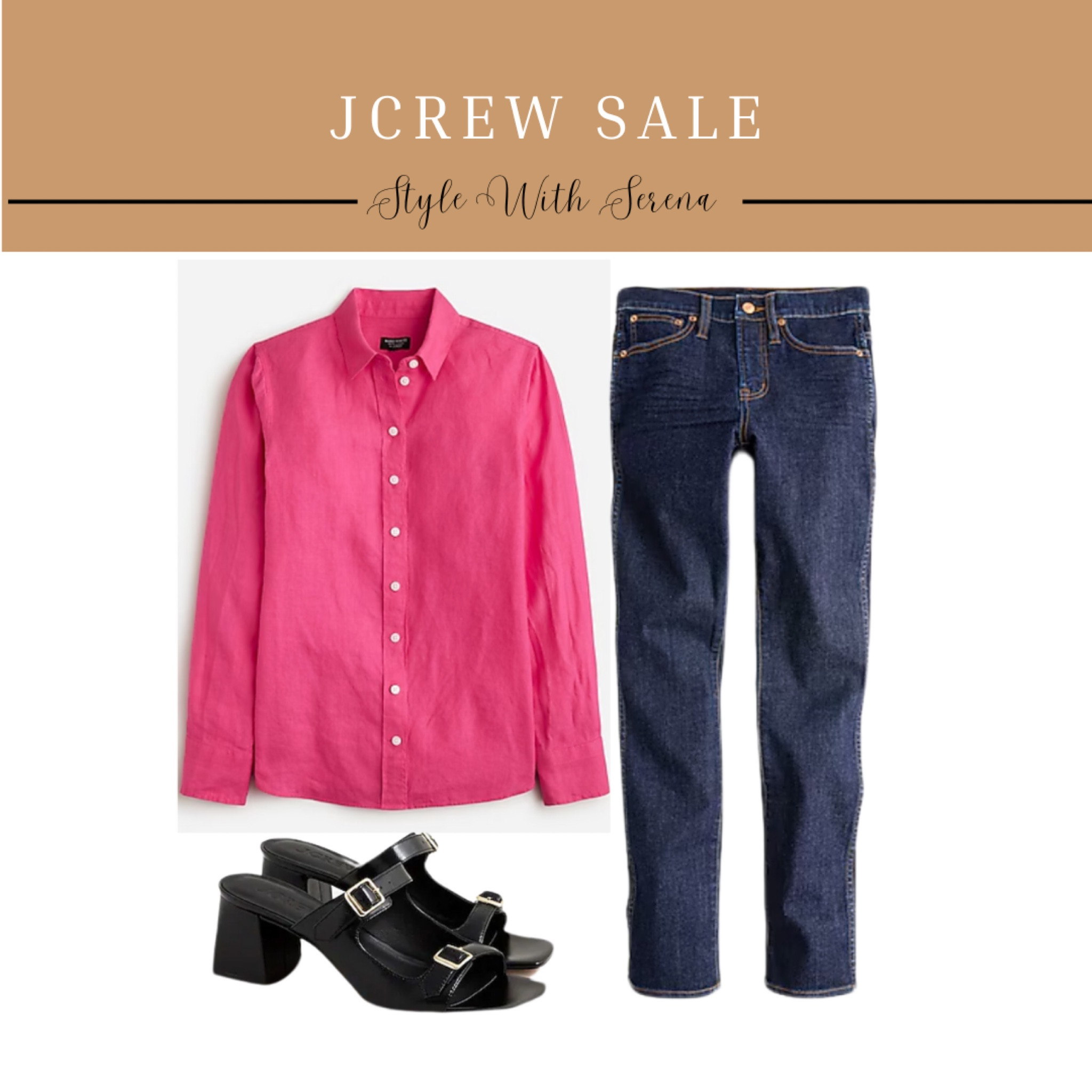 Jcrew sale, denim, linen blouse, button up, summer sale, heels, sale 

#LTKStyleTip #LTKFindsUnder100 #LTKSummerSales