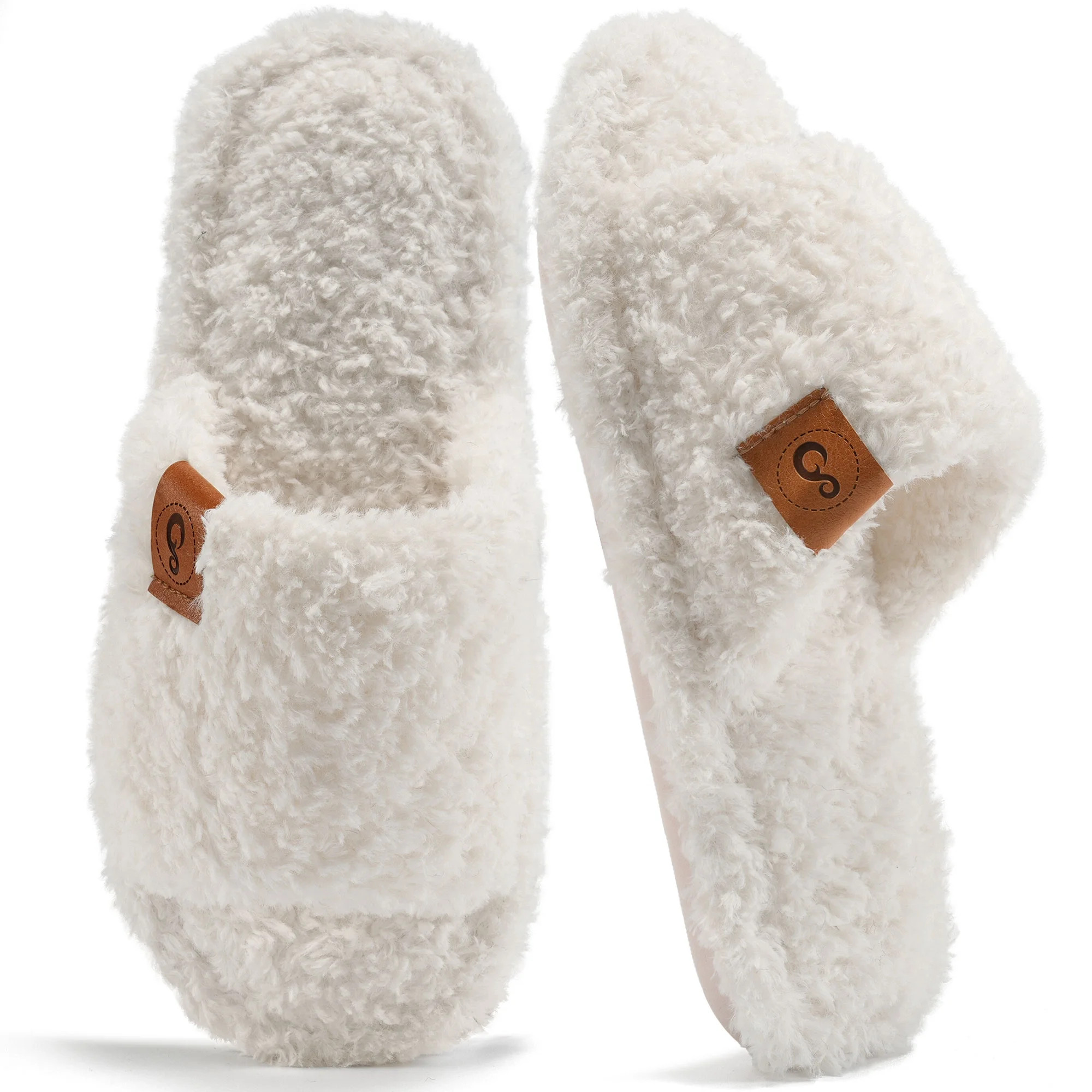 Ecetana House Slippers for Women Cozy Soft Fuzzy Slippers Slides Open Toe House Shoes with Memory... | Walmart (US)