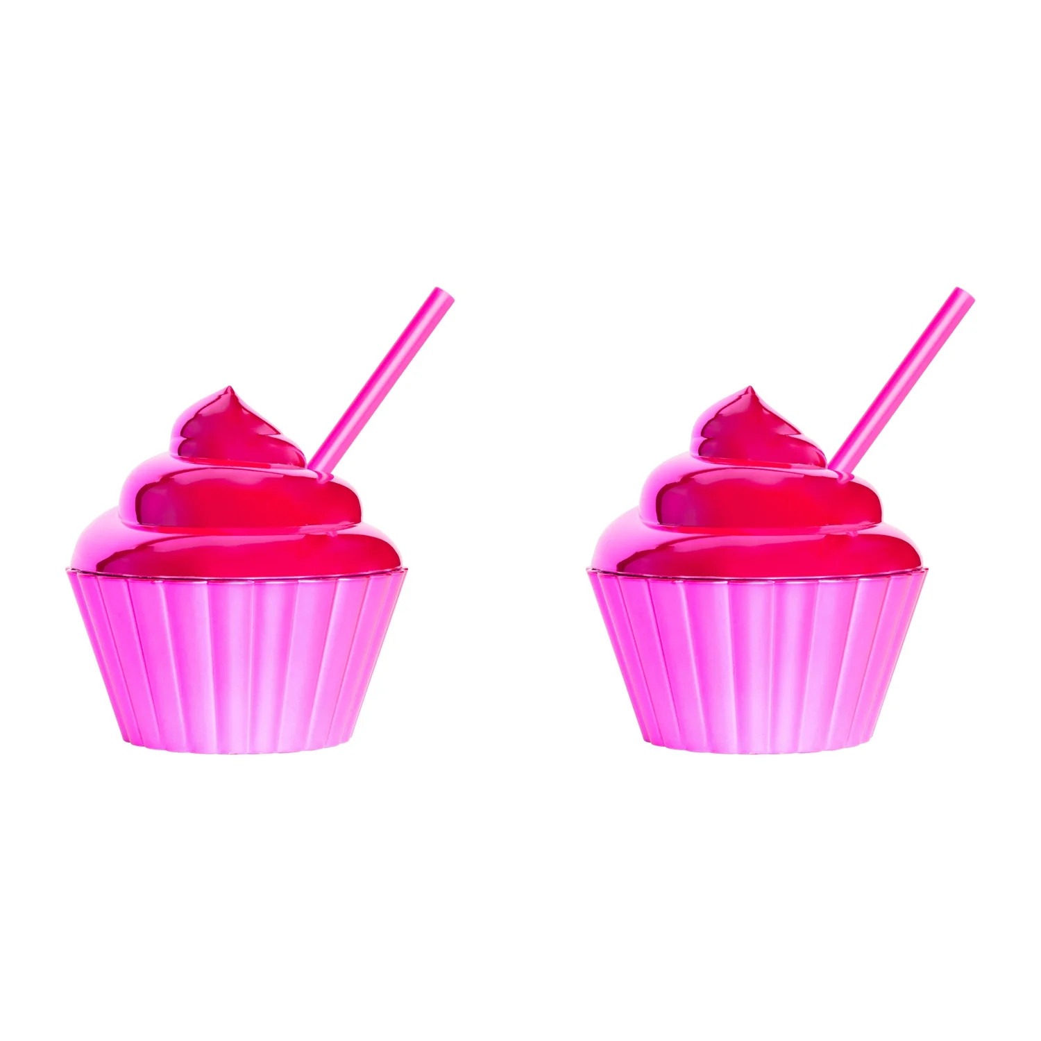 Strictly Fancy Hot Pink Cupcake Cups with Straws, 2PK | Walmart (US)