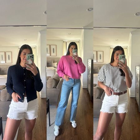 Casual spring outfits! 

Spring outfit ideas - distressed white shorts - white short outfits - spring sweater - spring tops

#LTKstyletip #LTKfamily #LTKSeasonal