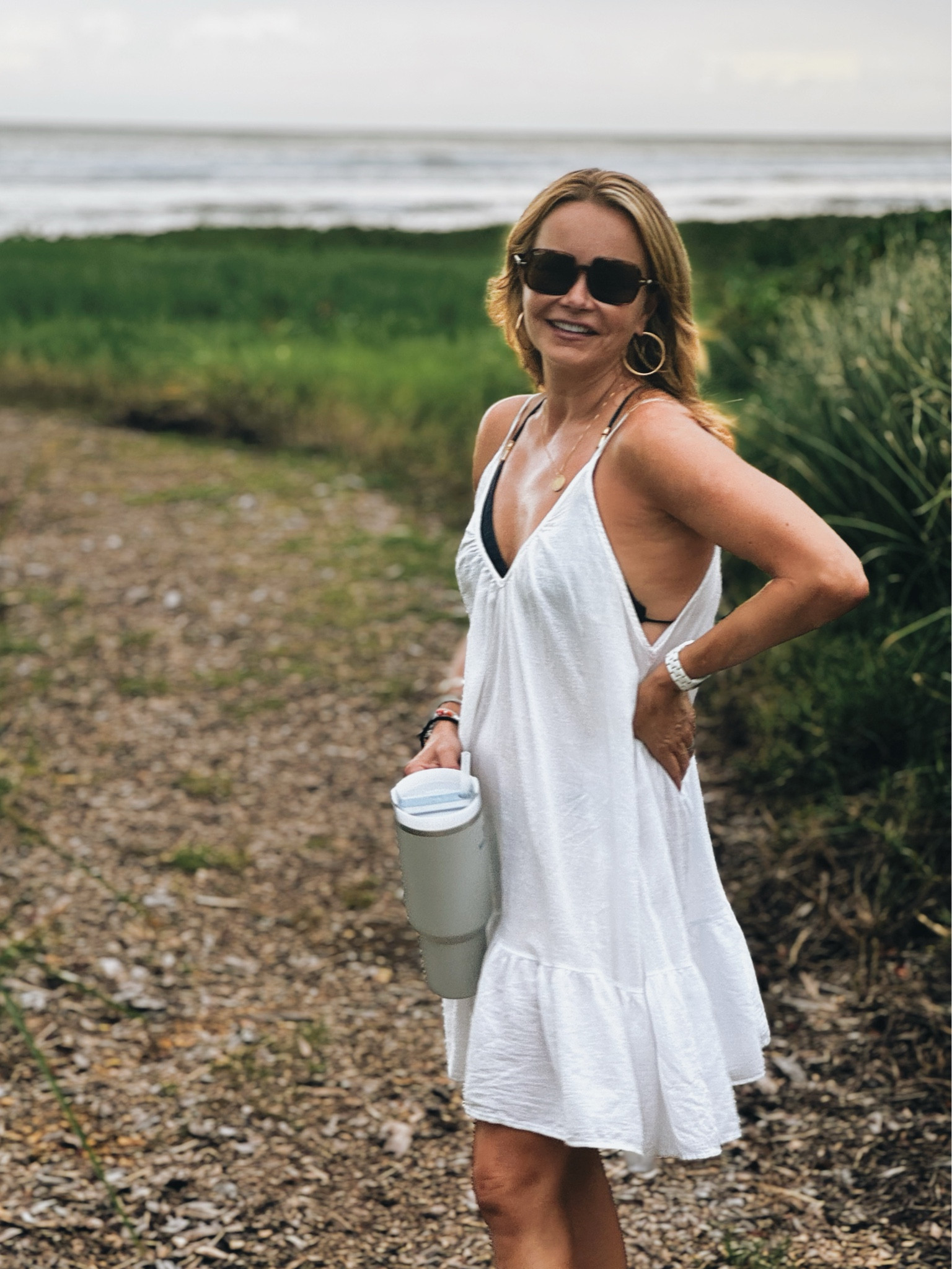 White 9 Seed cover-up, summer dress.  Tory Burch sandals. Rayban sunglasses. Cover-up is one size fits all. Vix Paula Hermany swimsuit. 

#LTKSeasonal #LTKswim #LTKtravel