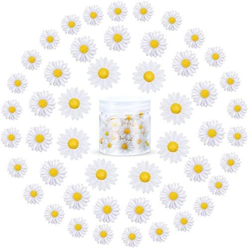 50 Pieces Flatback Resin Daisy Flowers Daisy Flower Epoxy Charms Mini Decorated Daisies Artificial w | Amazon (US)