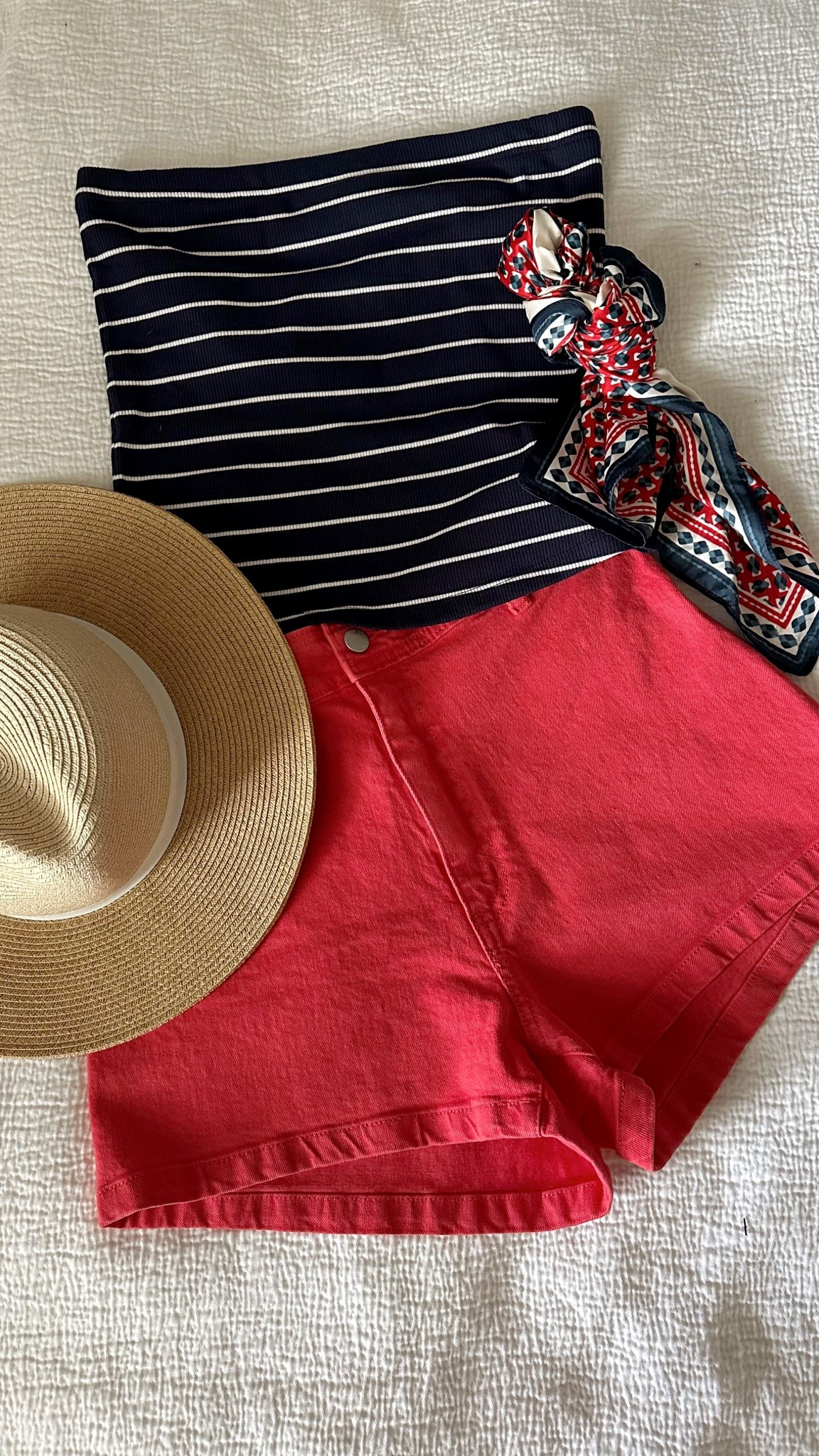 Fourth of July outfit inspo under $24!! 🇺🇸 Shorts are currently 30% off!! SIZE UP (see below)

SIZING:
- TOP: TTS but size up one so not so tight under arms
- BOTTOMS: Size up!! At lease 3 sizes (more fitted fit) or 4 (more relaxed)

#LTKStyleTip #LTKSaleAlert #LTKSeasonal