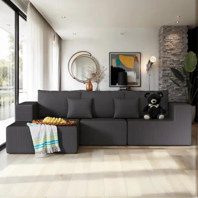 L-Shaped Sectional Foam Sofa Corduroy Upholstered Modular Cloud Sofa with Chaise Lounge | Wayfair North America