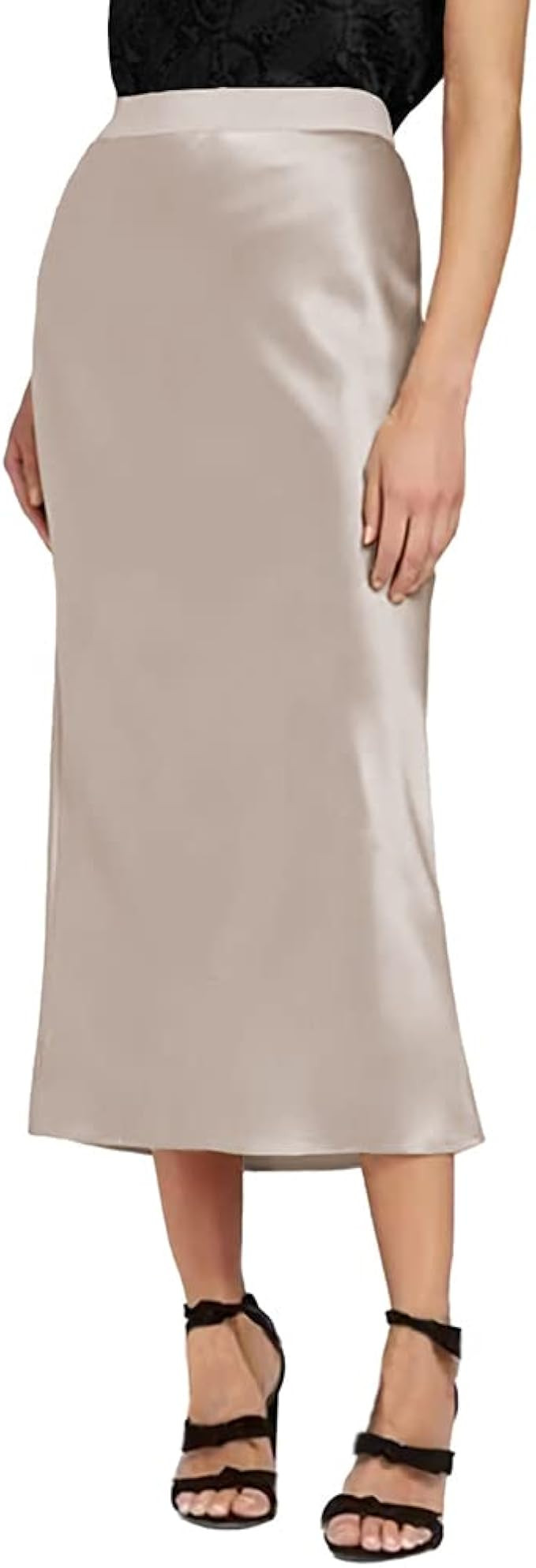 Gardenia Jasminoides Silk Satin Skirts for Women Midi Simple High Elastic Waist Swing Casual Dres... | Amazon (US)