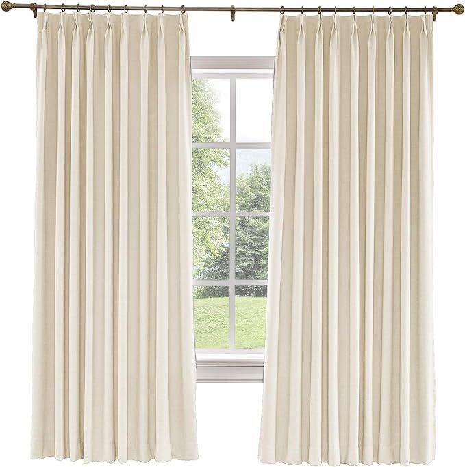 TWOPAGES 52 W x 108 L inch Pinch Pleat Darkening Drapes Faux Linen Curtains with Blackout Lining ... | Amazon (US)