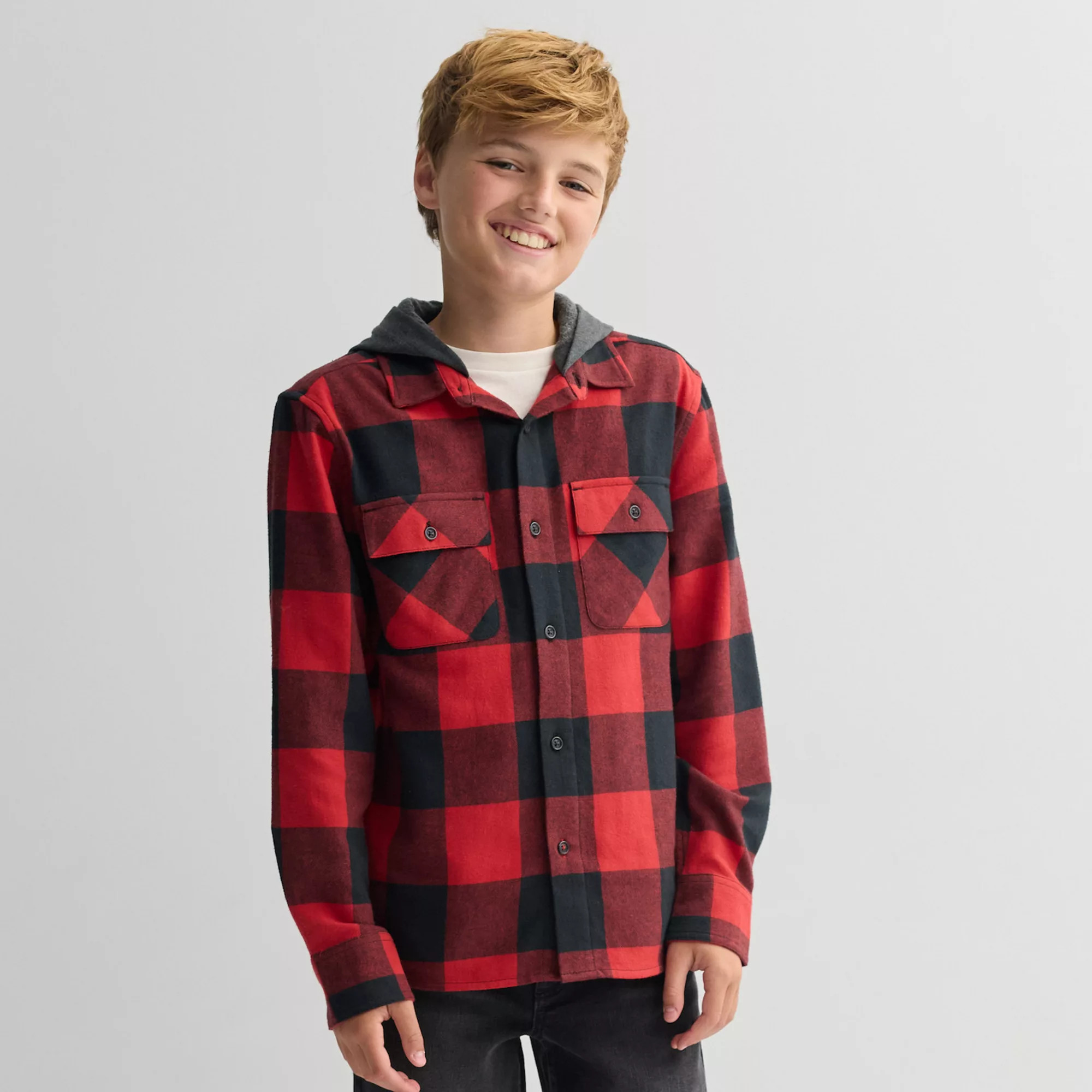 Boys 8-20 Sonoma Goods For Life® Supersoft Hooded Flannel Shacket in Regular & Husky | Kohl's