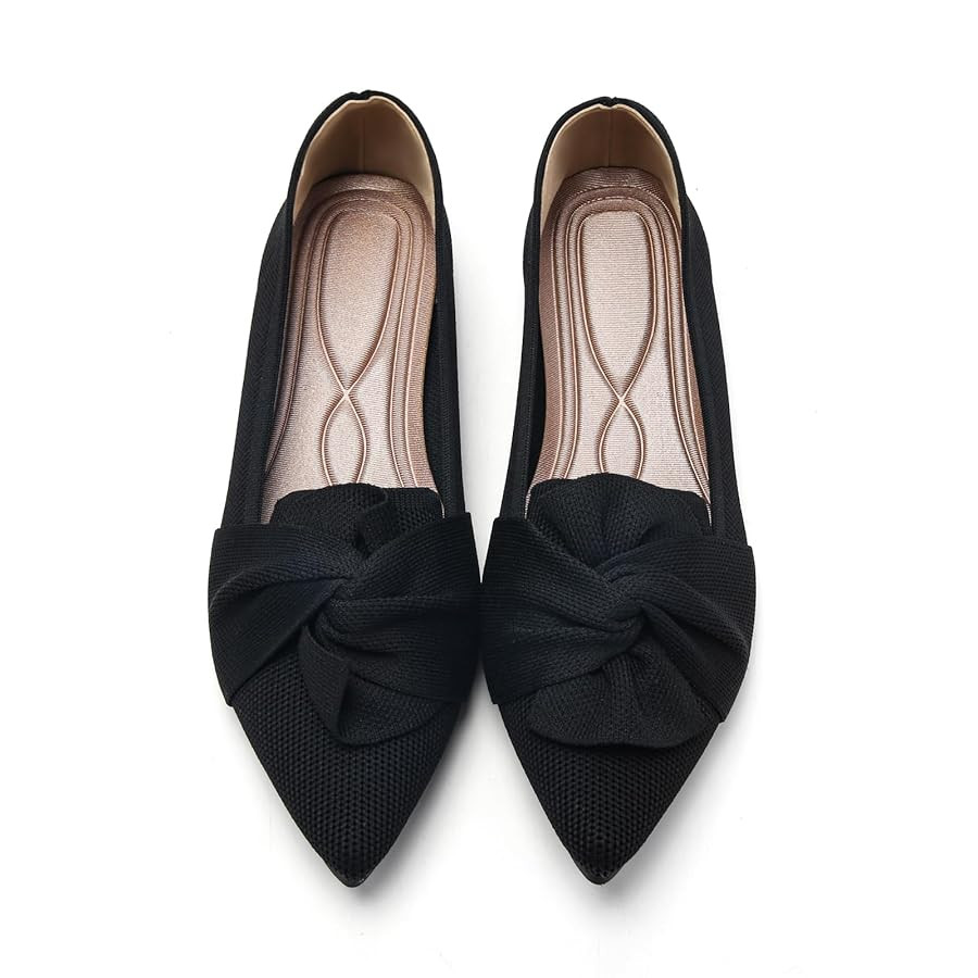 Flats for Womens Pointed Toe Ballet Flats with Bow Comfortable Knit Dressy Flats | Amazon (US)