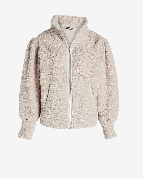 Cozy Vegan Leather Trim Sherpa Sweatshirt | Express