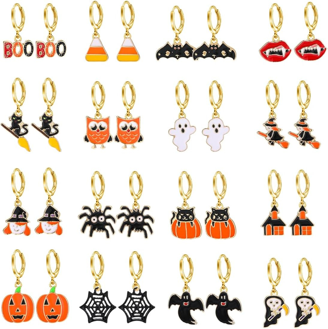 16 Pairs Hypoallergenic Halloween Earrings for Women Teen Girls Dangle Drop Hoop Earrings Set Fal... | Amazon (US)