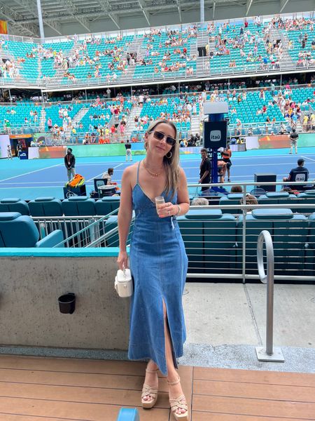 Today for the Miami Open Women’s final tennis match.

Wearing a spaghetti strap denim dress with platform espadrilles and a white mini clutch.  

Tennis game outfit, tennis match outfit, spring sandals, spring espadrilles, spring heels, sports game outfit, summer dress, denim dress, white purse, white clutch, white crossbody clutch 

Also linking Alex’s men’s outfit for the tennis game! Men’s style, men’s spring outfit 

#LTKstyletip