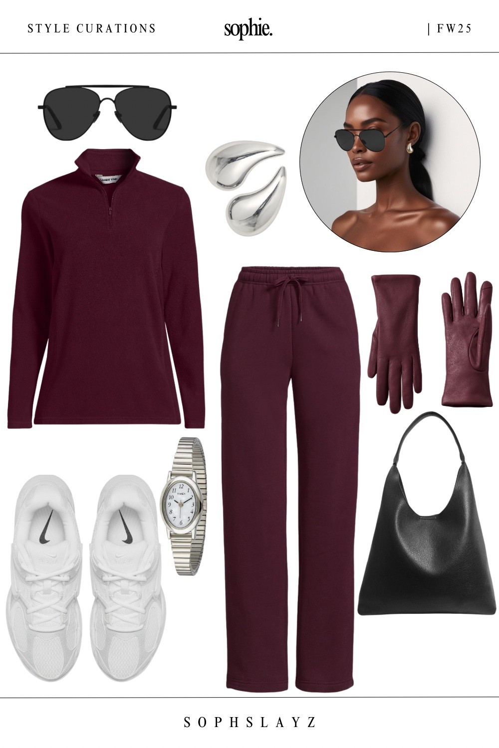 This tonal look: A rich burgundy two piece set featuring a half zip jacket and sweatpants with classic sneakers and silver jewelry. A laid-back casual fall outfit with just enough structure. This look comes in tall also!
🔎 burgundy outfit fall, relaxed fall outfit, casual fall outfit, fall loungewear set, monochrome casual outfit, tall outfit, tall pants, FW25 capsule

#LTKStyleTip