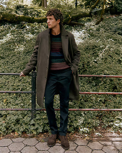 Deep Olive Wool-Blend Topcoat | Express