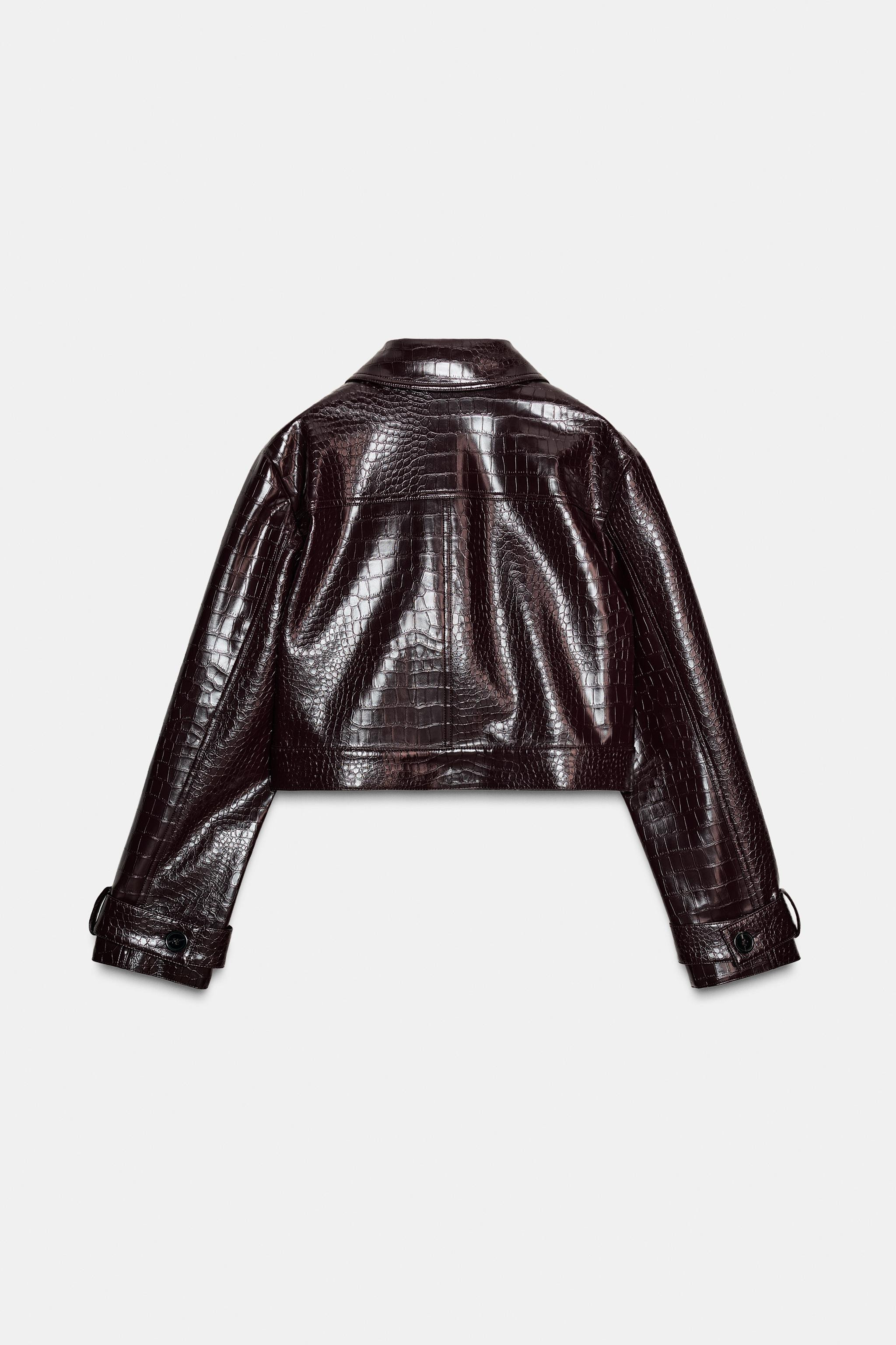 CROPPED FAUX LEATHER ANIMAL EMBOSSED JACKET | Zara US